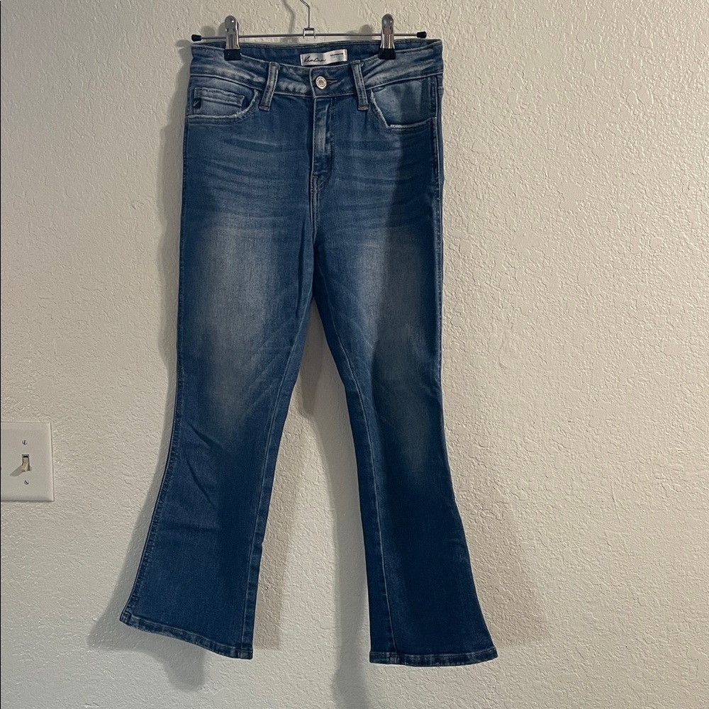 Kancan Cropped Dark Blue Flare Jeans.  Inseam about 25.5